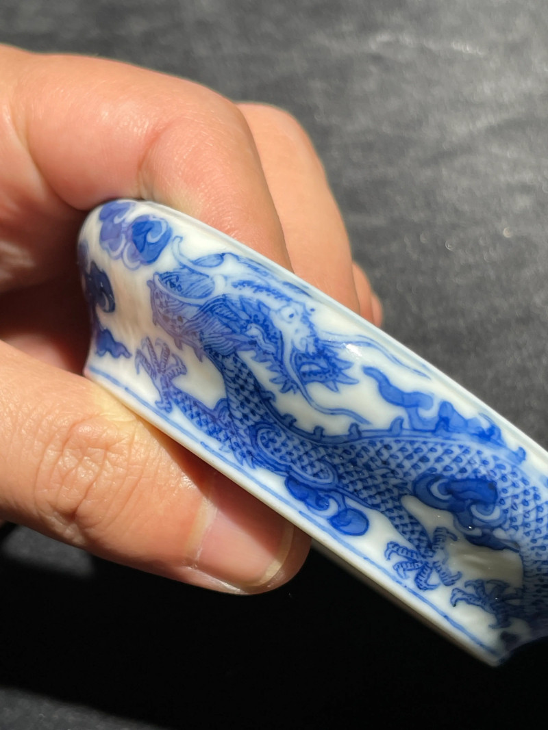 清道光 青花云龙纹水盂 - 图5