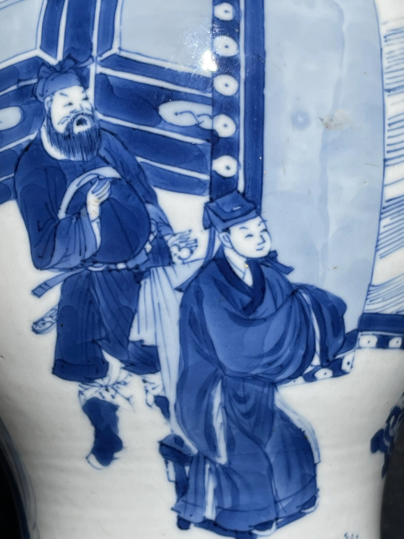 清康熙 青花人物纹凤尾尊 - 图8