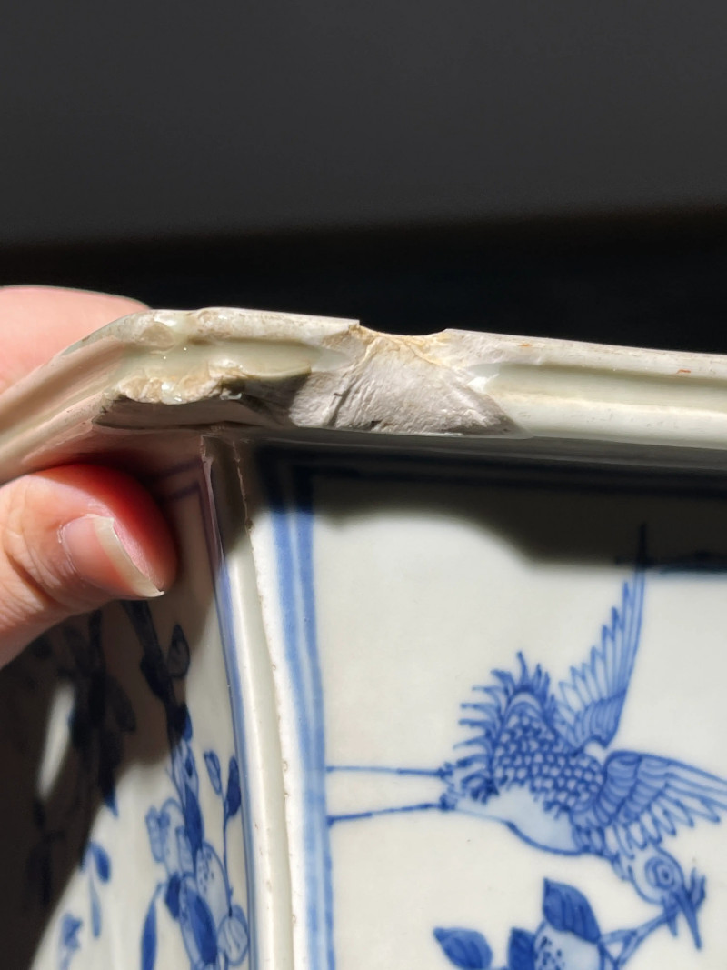清康熙 青花贺寿图四方倭角花盆 - 图14