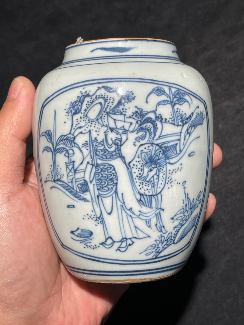 明晚期 青花铁线描高官厚禄纹小罐 - 图2