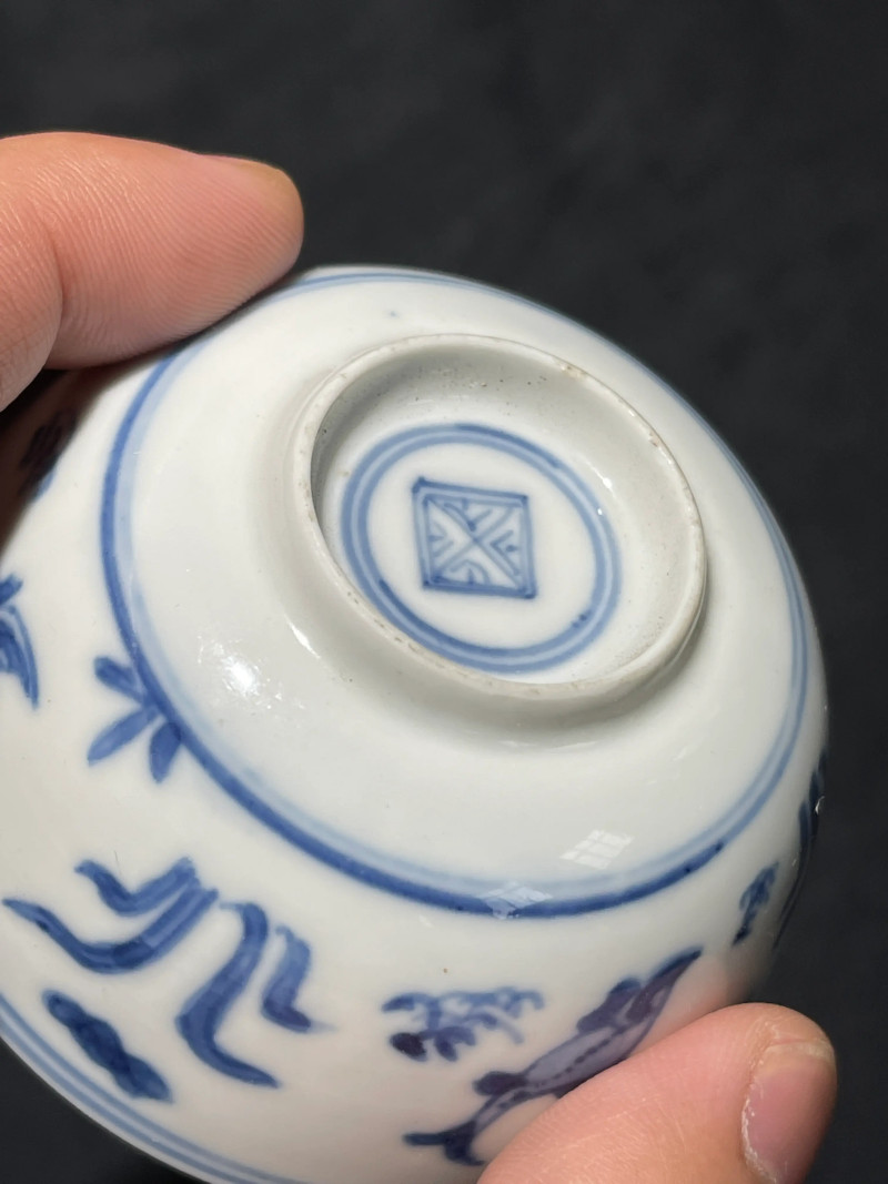 清康熙 青花鱼藻纹小杯一组五件 - 图7