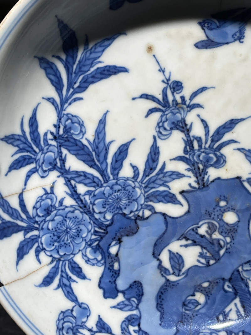 清康熙 青花花鸟纹盘 - 图4