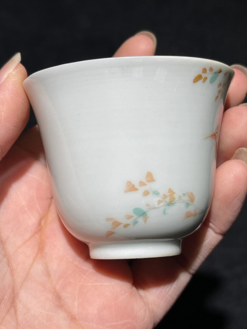 清光绪 浅绛彩花鸟纹杯一组三只 - 图14