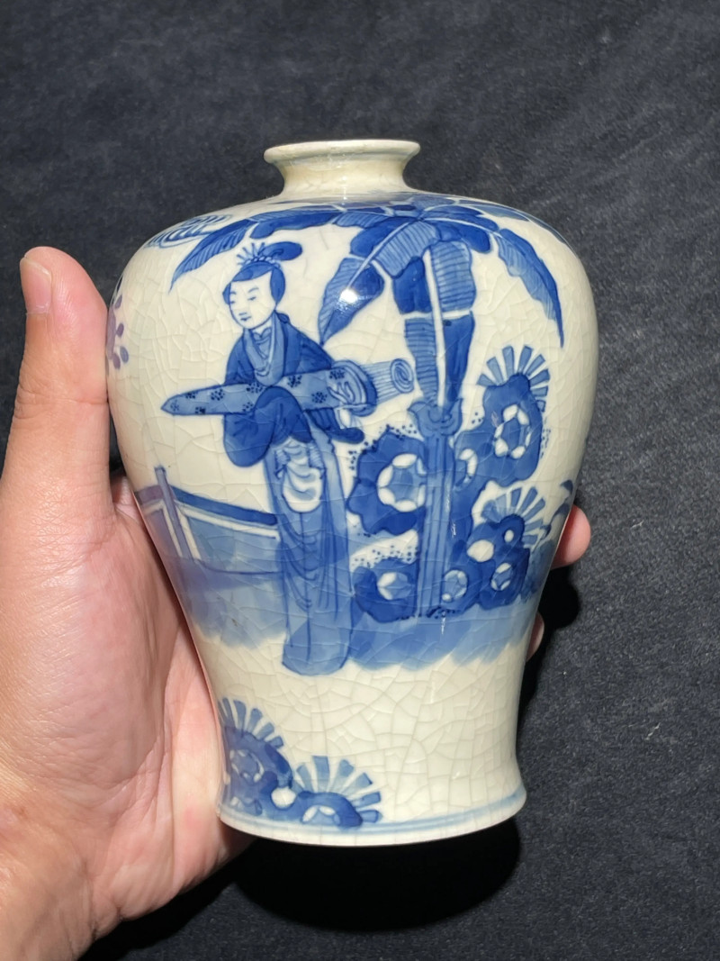 清晚期 浆胎青花折桂图梅瓶一对 - 图17