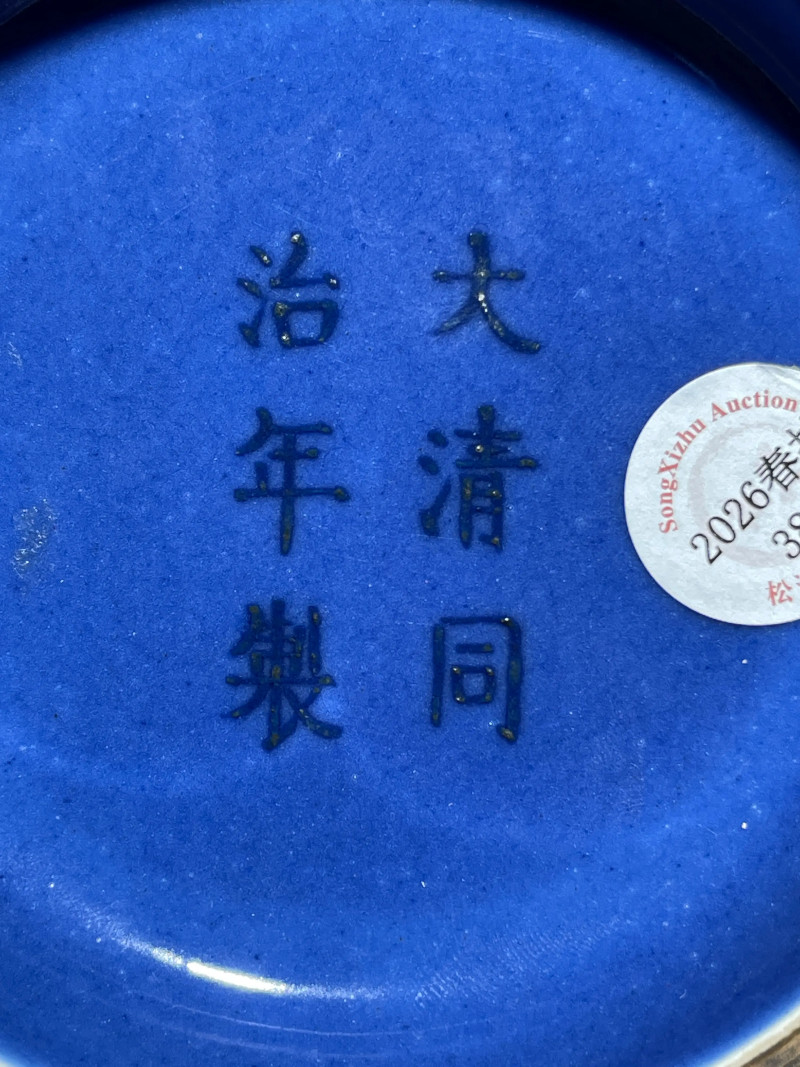 清代 祭蓝釉象耳琮式瓶 - 图8