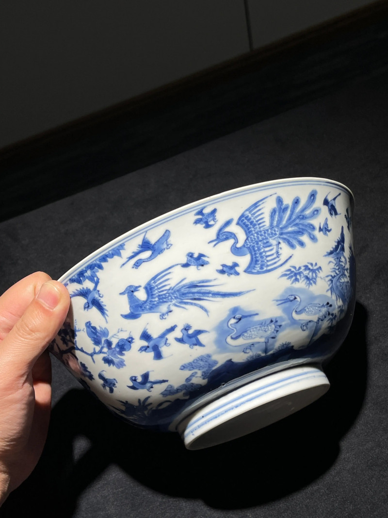 清康熙 青花百鸟朝凤纹大碗 - 图4