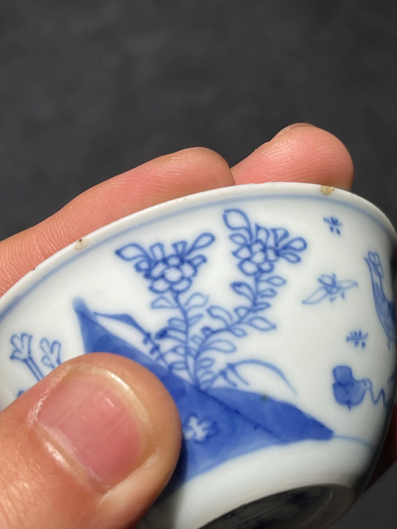 清雍正 青花鸡缸杯一对 - 图20