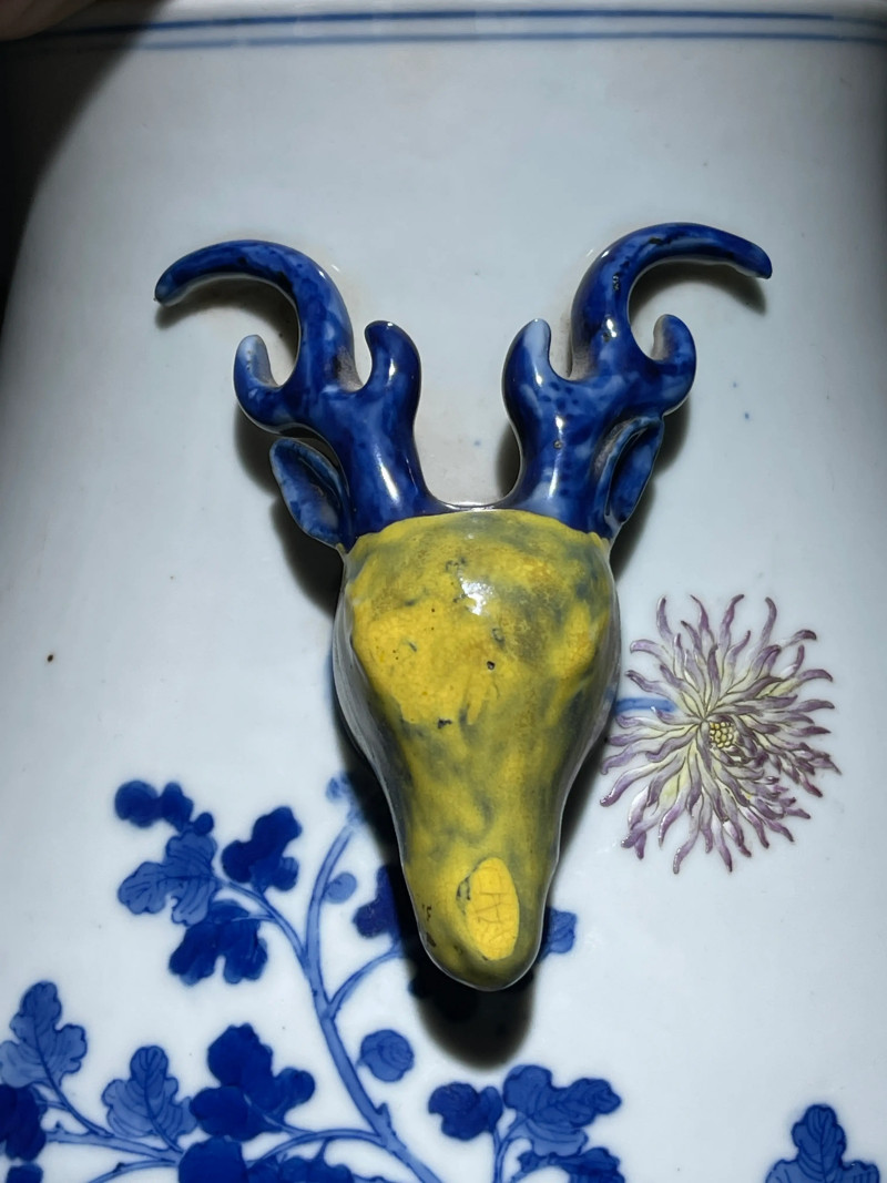 清光绪 青花粉彩花卉纹鹿头尊 - 图8