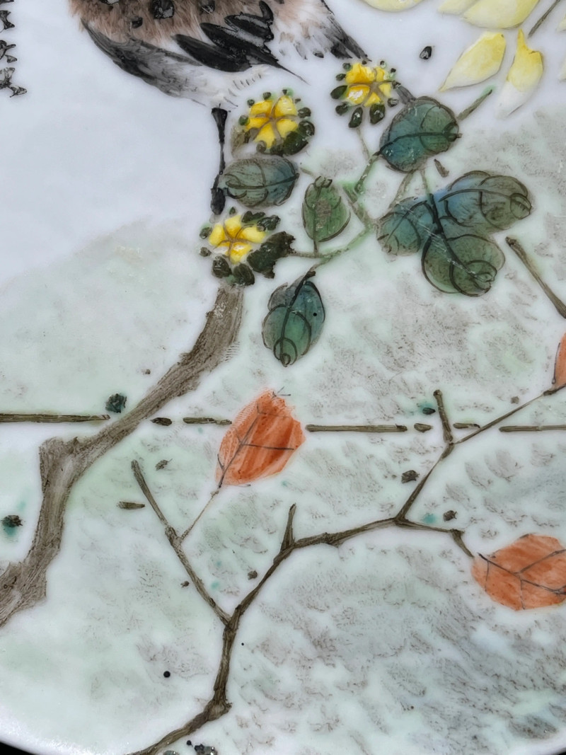 民国 张松涛画粉彩花鸟纹盘 - 图5