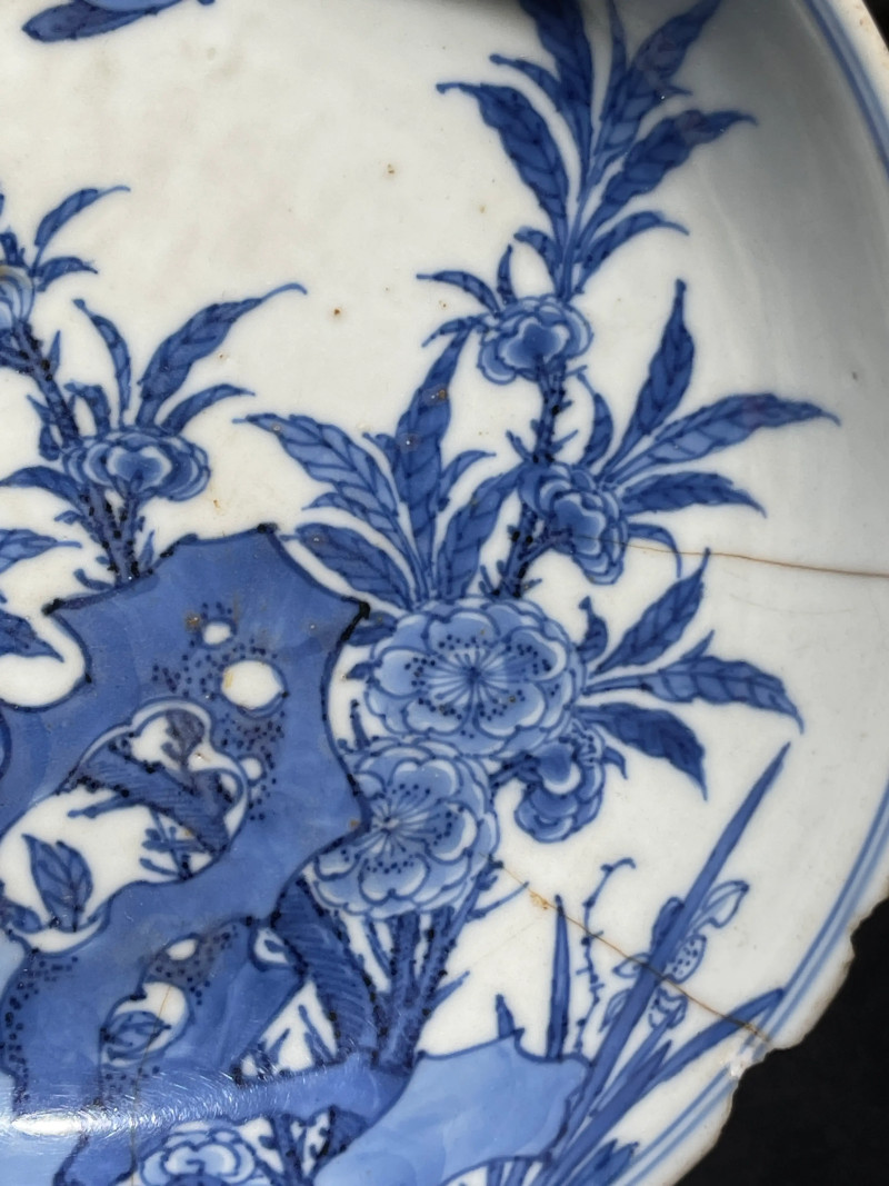 清康熙 青花花鸟纹盘 - 图5