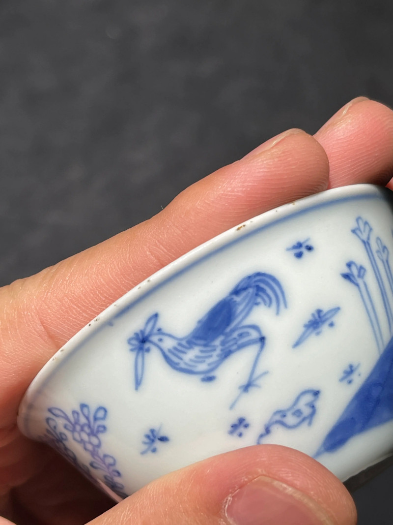 清雍正 青花鸡缸杯一对 - 图21