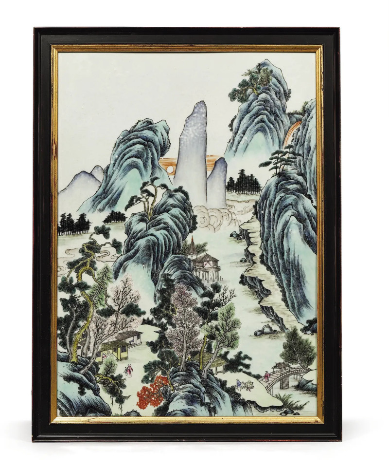 清中期 粉彩山水纹瓷板