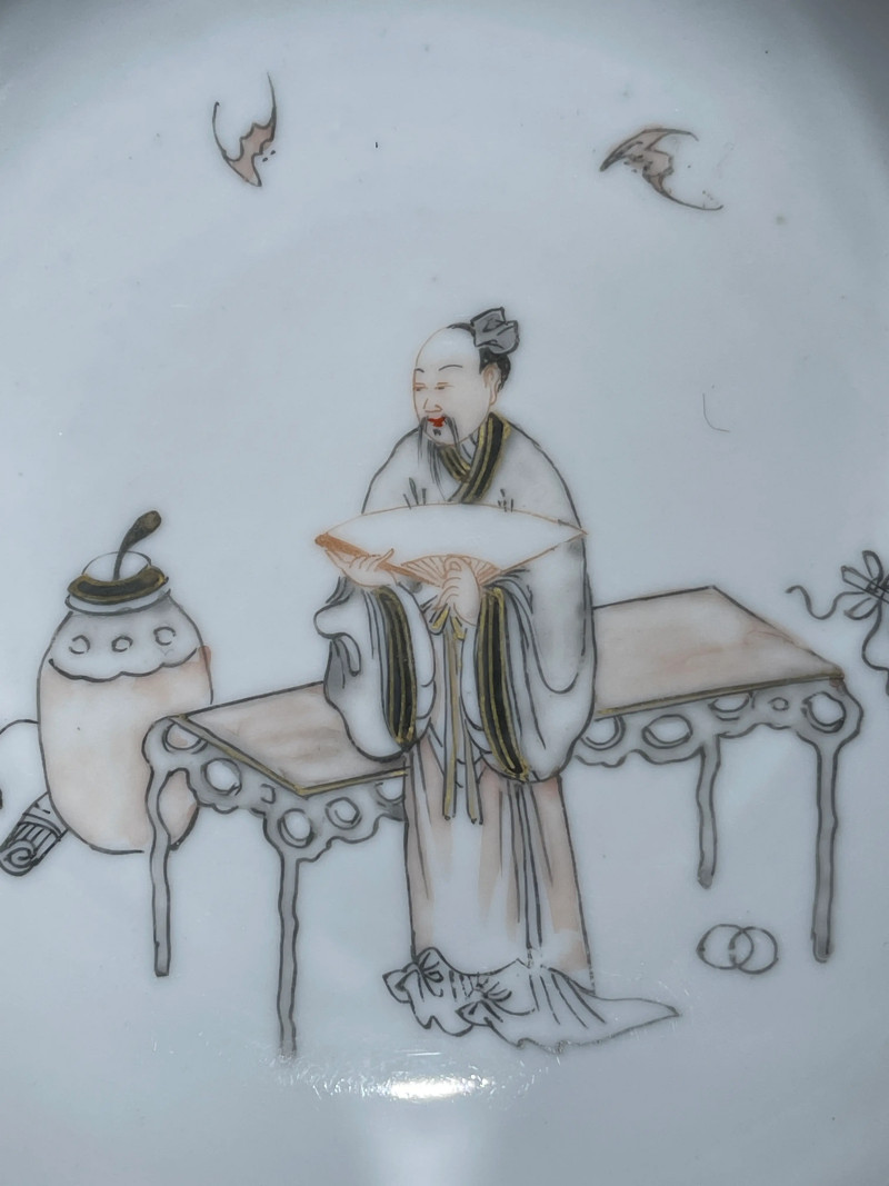 清雍正 墨彩人物纹盘 - 图3