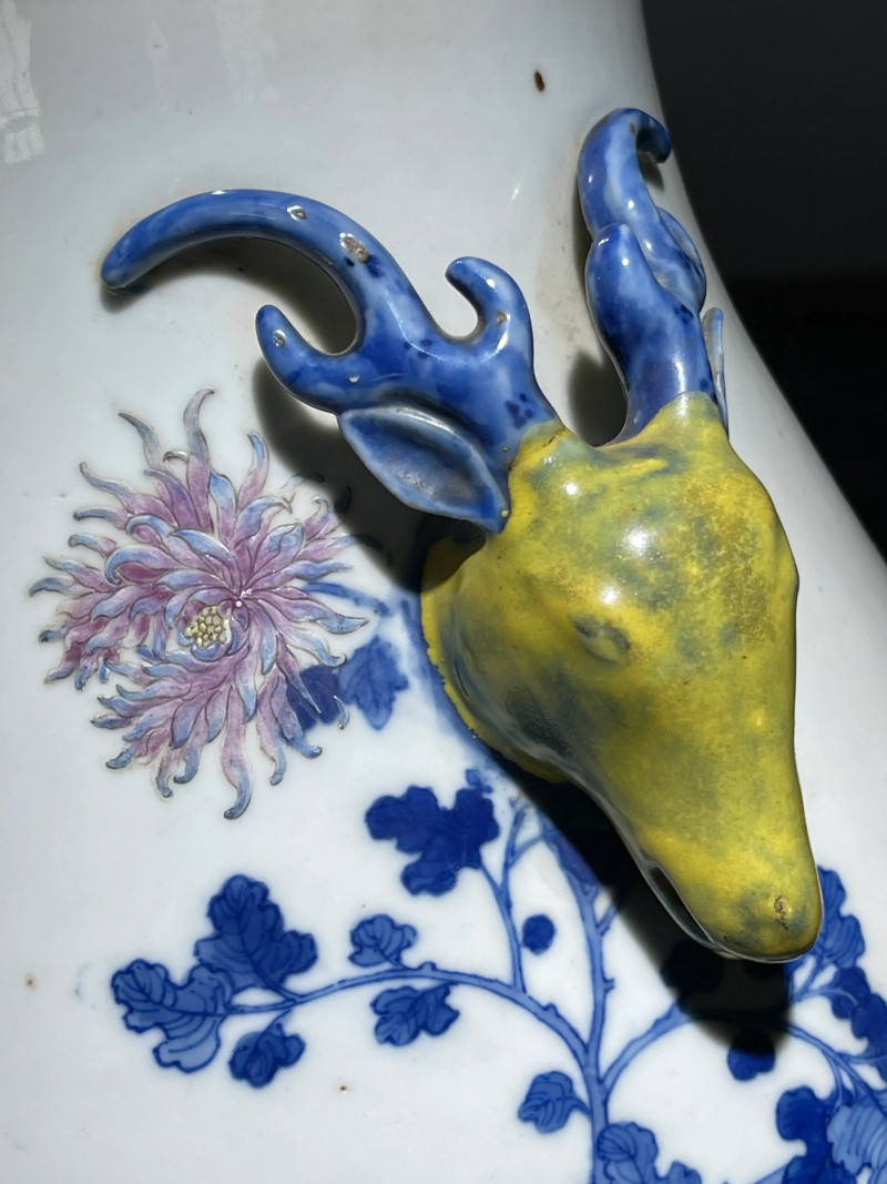 清光绪 青花粉彩花卉纹鹿头尊 - 图9