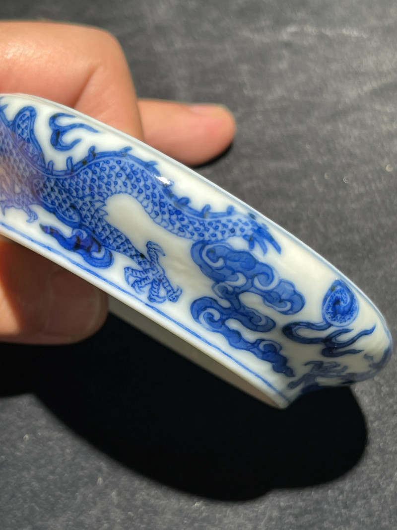 清道光 青花云龙纹水盂 - 图7
