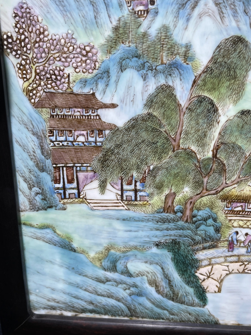民国 粉彩山水纹插屏 - 图4