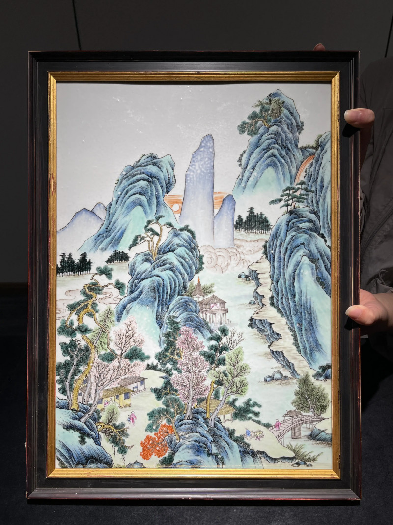 清中期 粉彩山水纹瓷板 - 图2