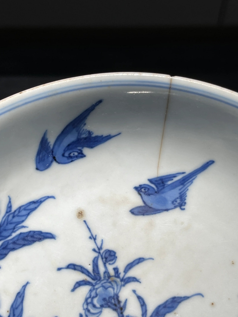 清康熙 青花花鸟纹盘 - 图6