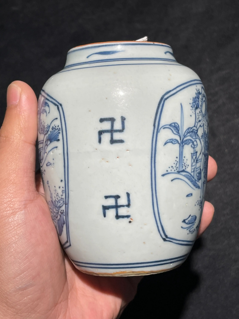 明晚期 青花铁线描高官厚禄纹小罐 - 图5