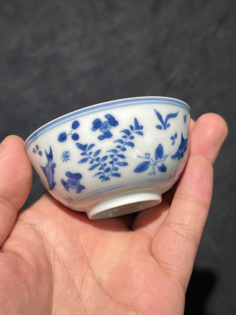 清康熙 青花鱼藻纹小杯一组五件 - 图10
