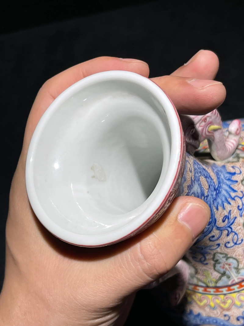 民国 珐琅彩夔凤开光花鸟纹象耳瓶 - 图14