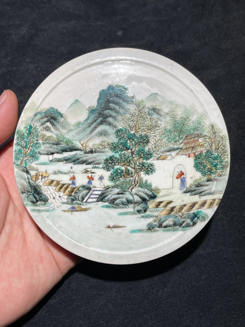 清中期 仿定加彩山水纹砚滴 - 图2
