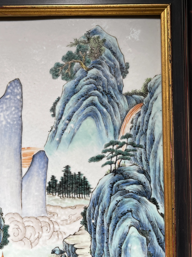 清中期 粉彩山水纹瓷板 - 图3