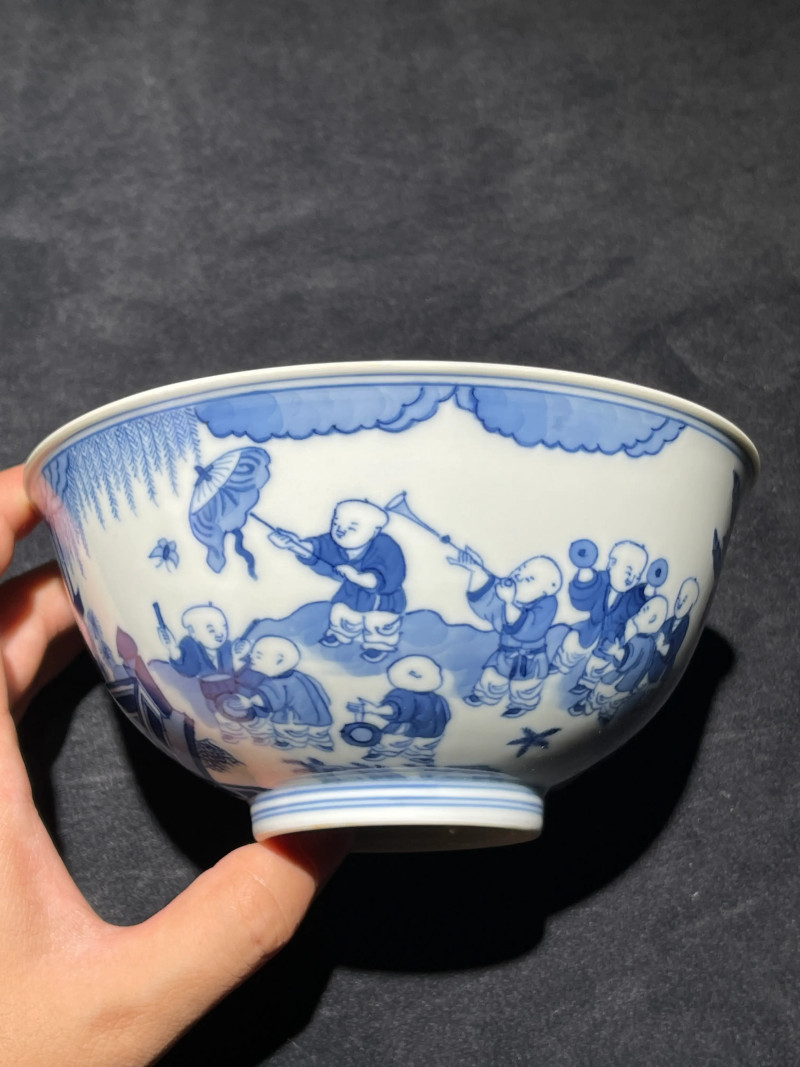清道光 青花婴戏纹碗 - 图4