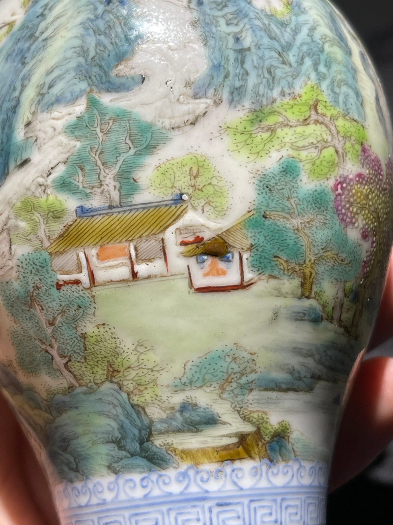 民国 粉彩山水纹梅瓶 - 图8