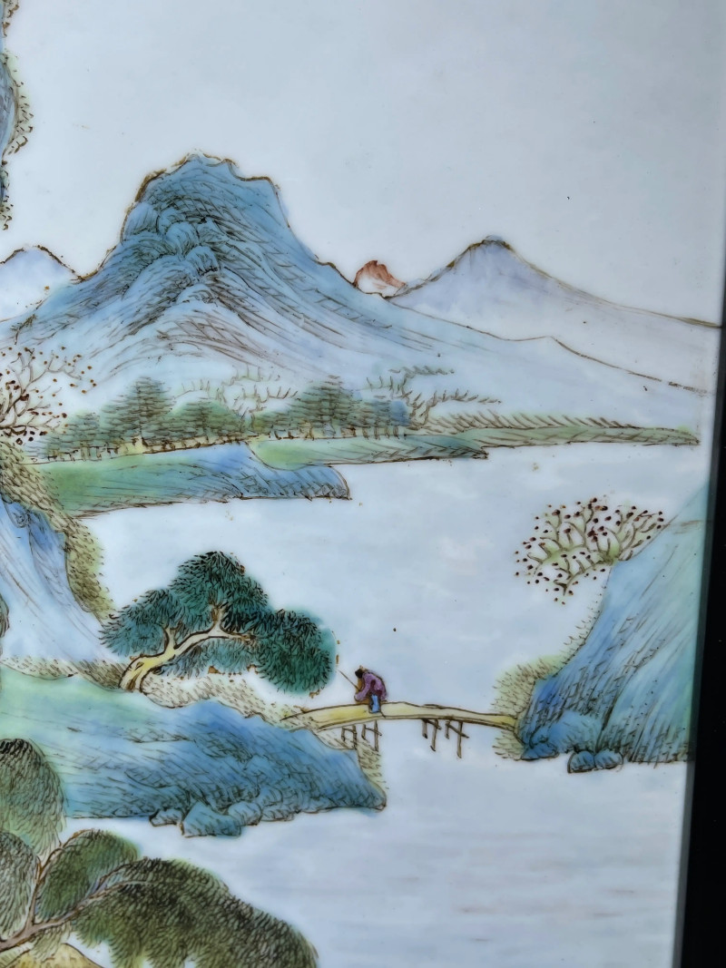 民国 粉彩山水纹插屏 - 图6