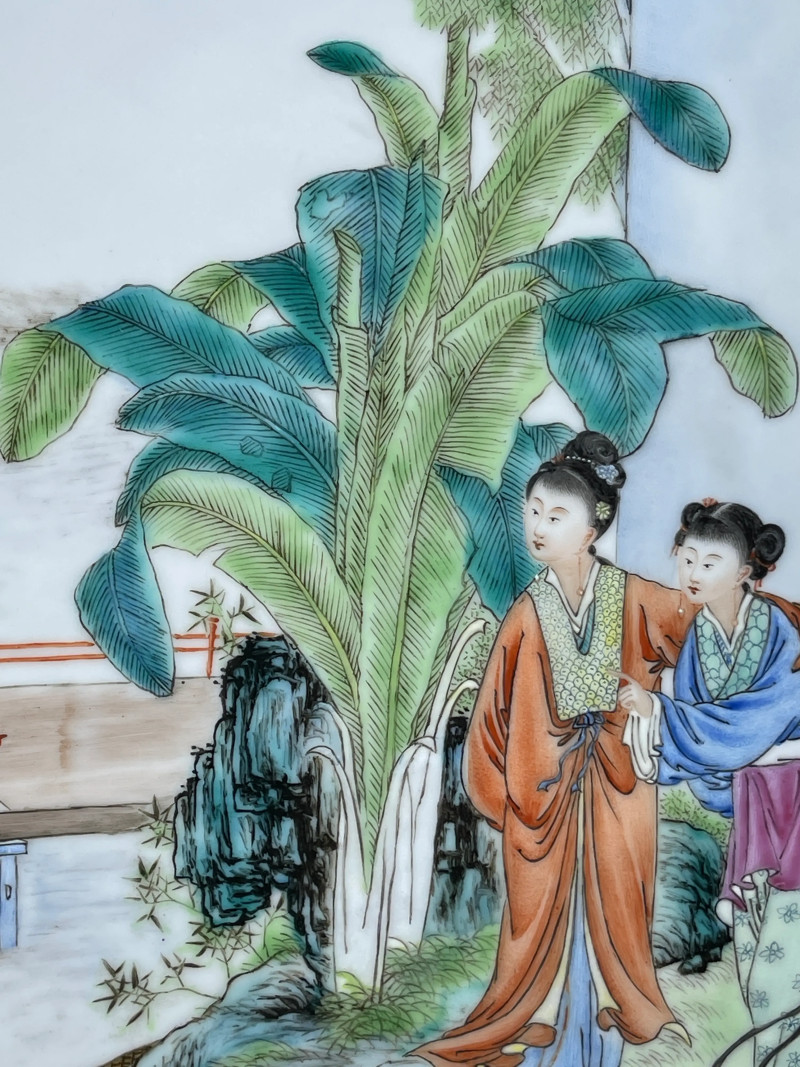 民国 熊晓峰画粉彩红楼梦纹瓷板一对 - 图4