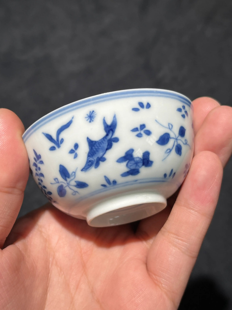 清康熙 青花鱼藻纹小杯一组五件 - 图11