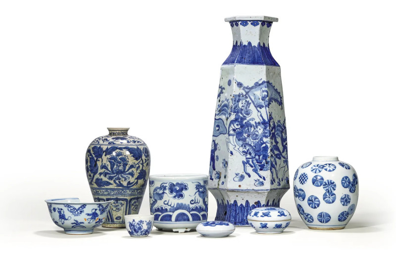 清代 青花瓷器一组八件