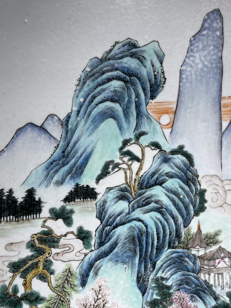 清中期 粉彩山水纹瓷板 - 图4