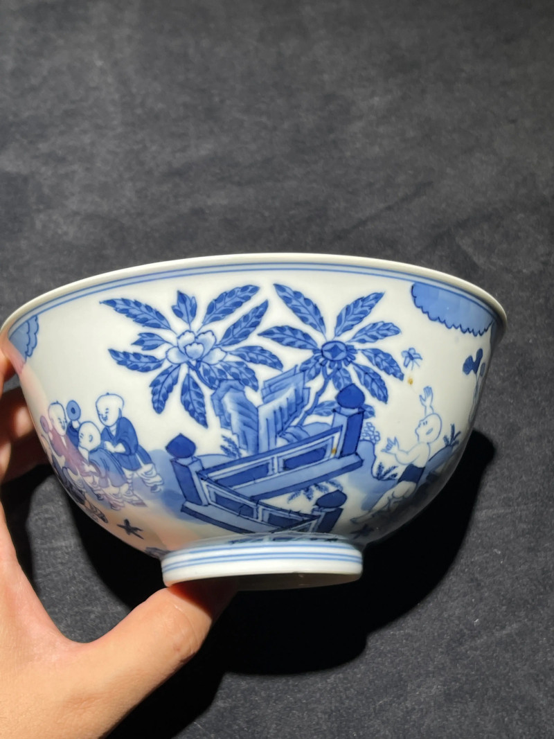 清道光 青花婴戏纹碗 - 图5