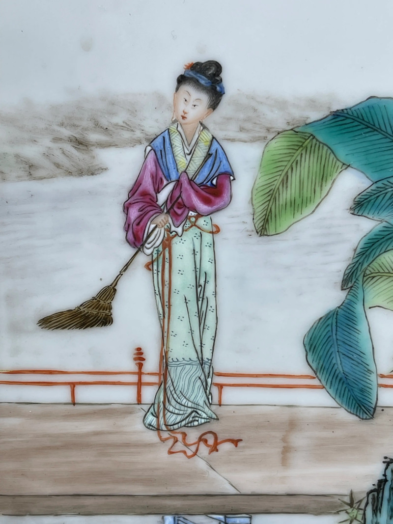 民国 熊晓峰画粉彩红楼梦纹瓷板一对 - 图5