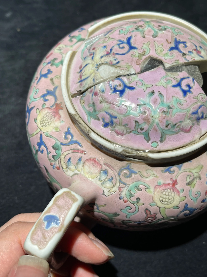 清嘉庆 宫粉地福寿连绵纹执壶 - 图11