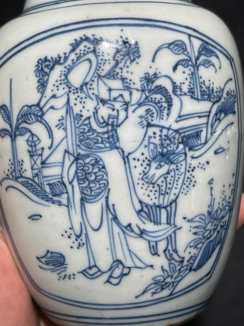 明晚期 青花铁线描高官厚禄纹小罐 - 图7