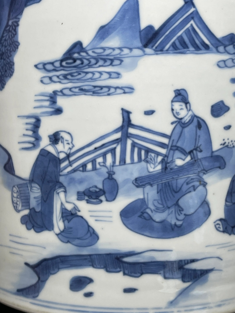 清康熙 青花竹林七贤纹笔筒 - 图6