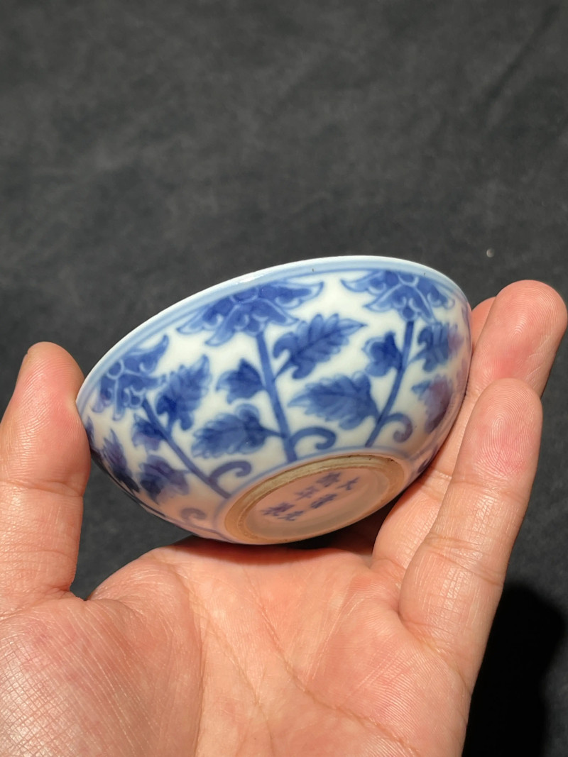 清光绪 青花花卉纹卧足杯 - 图4