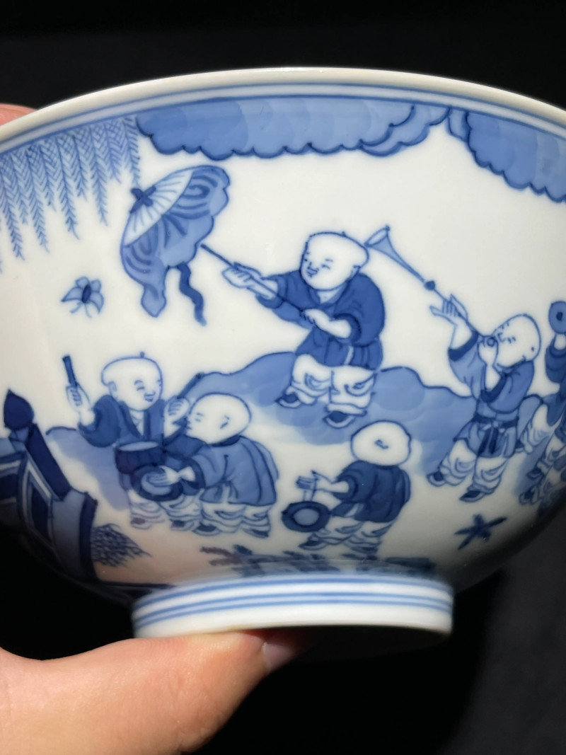 清道光 青花婴戏纹碗 - 图6