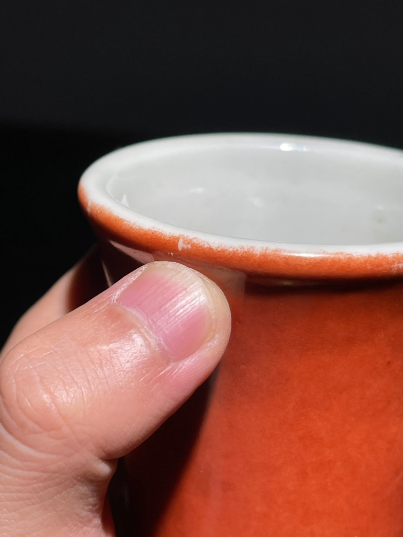 清中期 珊瑚红釉堆塑螭龙纹大瓶 - 图14