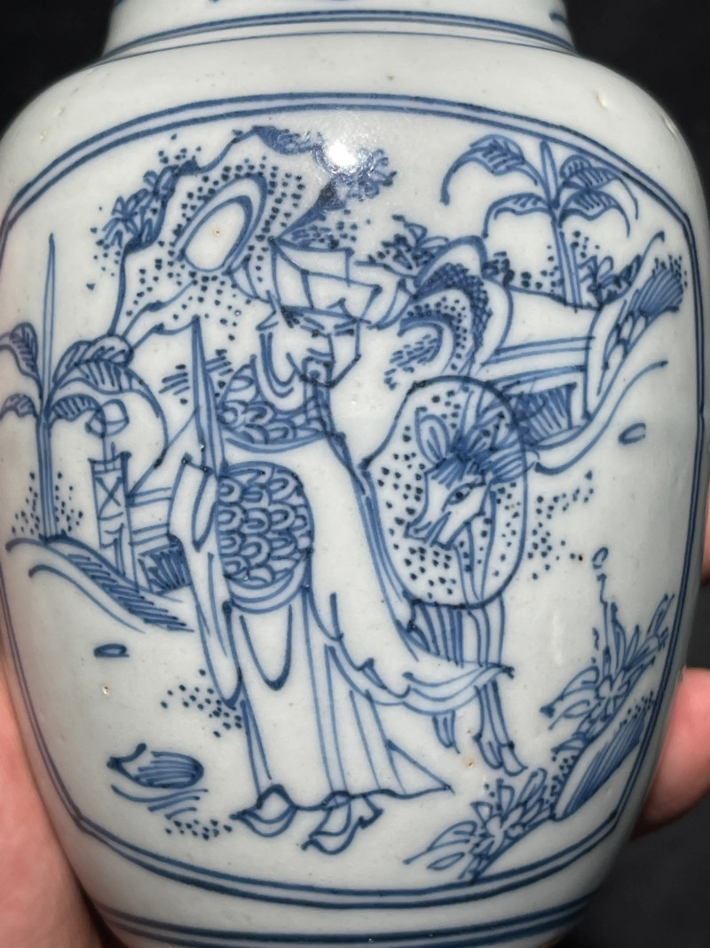 明晚期 青花铁线描高官厚禄纹小罐 - 图8