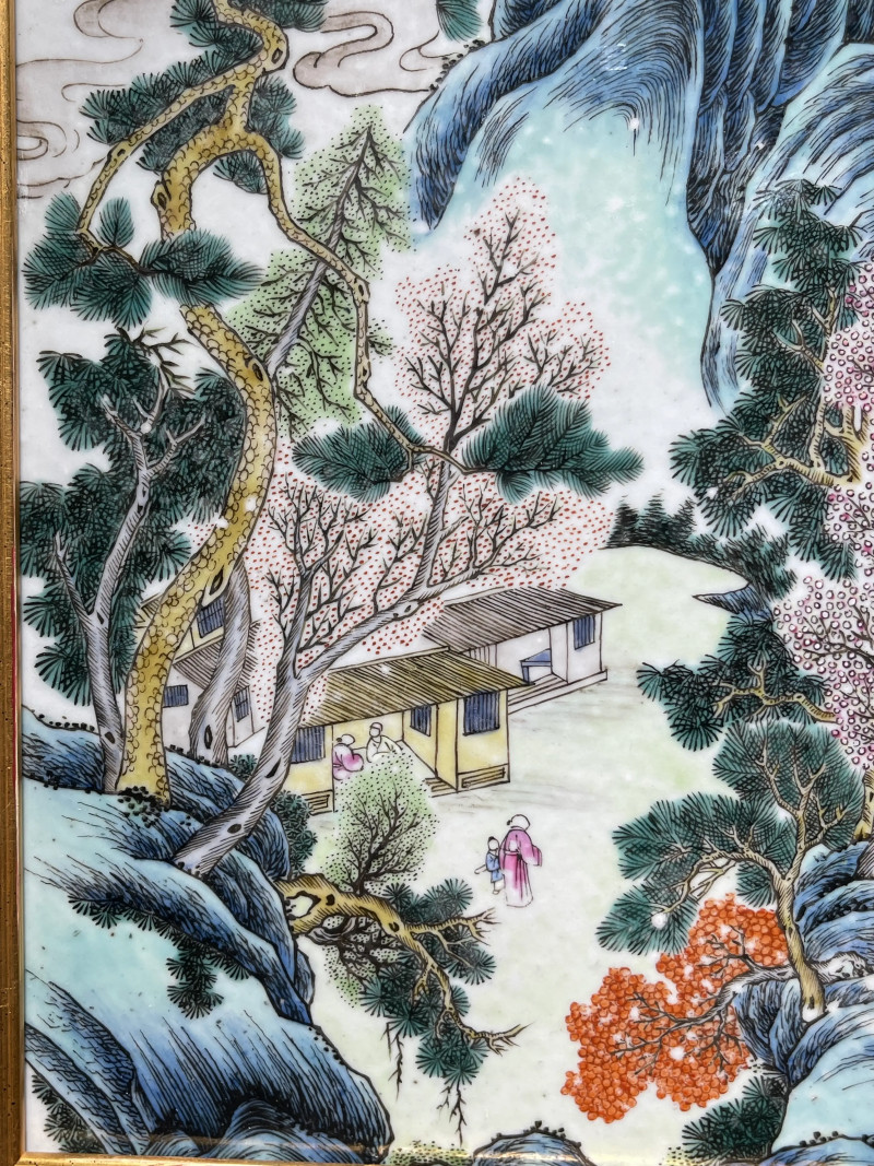 清中期 粉彩山水纹瓷板 - 图5