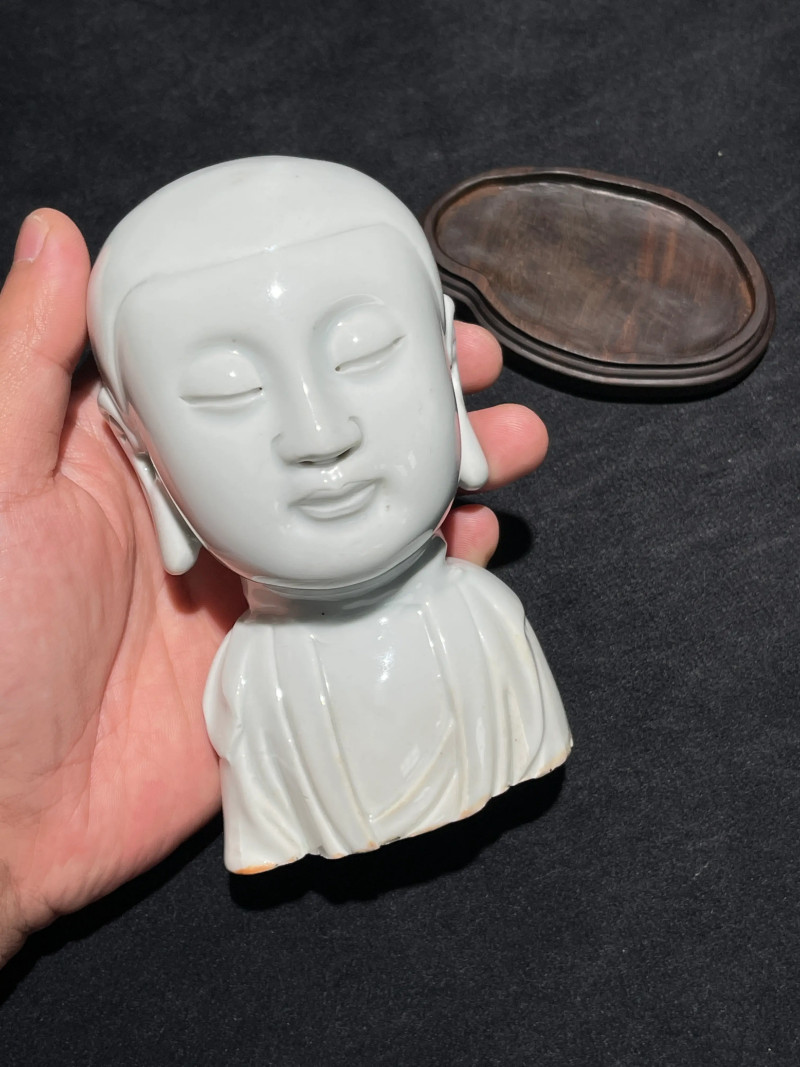 清代 白釉佛头瓷塑 - 图2