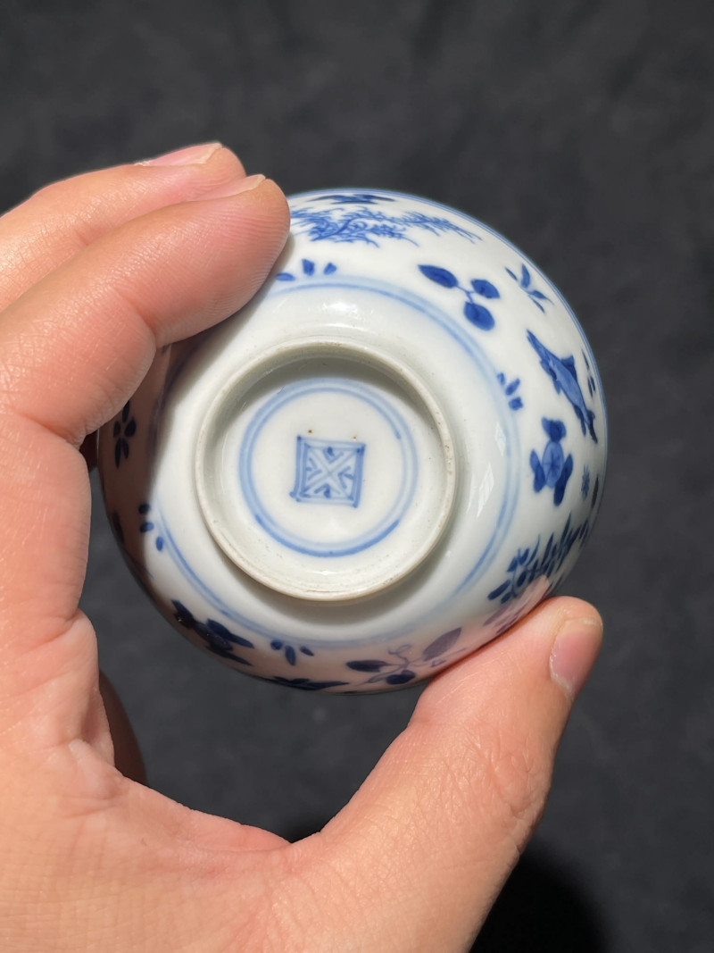清康熙 青花鱼藻纹小杯一组五件 - 图13
