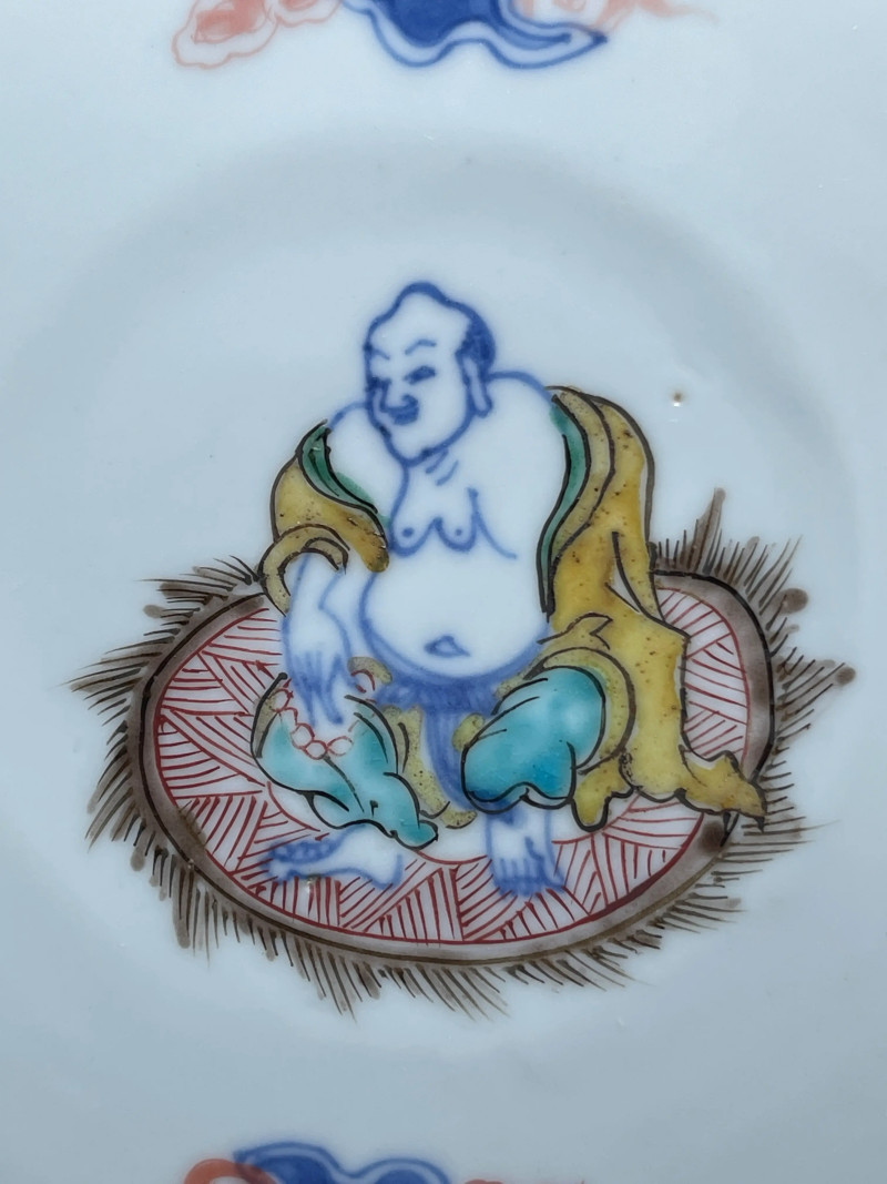 明天启 青花五彩弥勒纹盘 - 图3