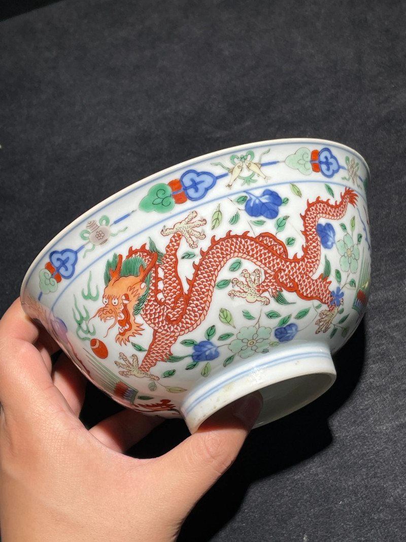 清乾隆 五彩龙凤纹碗 - 图2