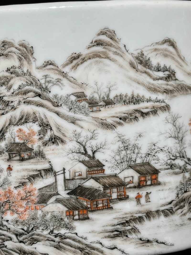 民国 墨彩山水纹花盆一对 - 图16