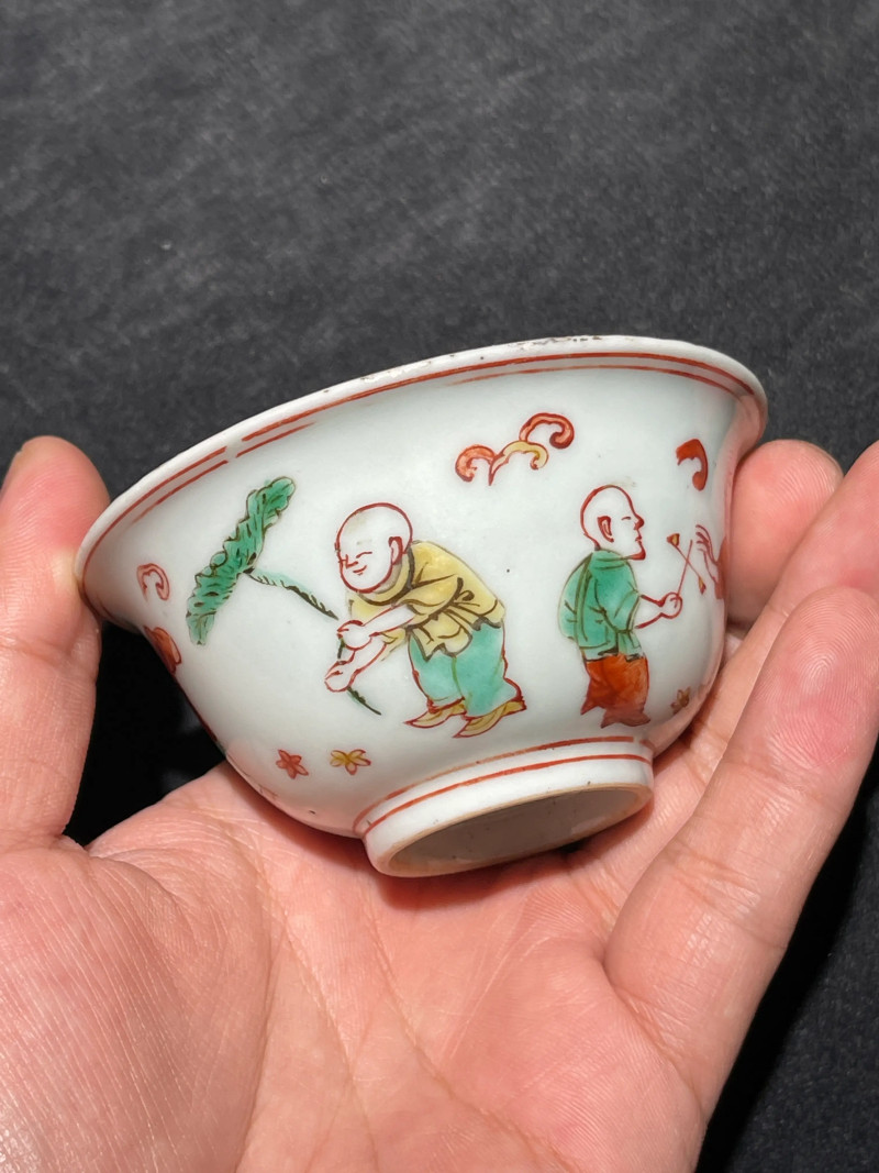 明晚期 五彩婴戏纹杯 - 图4